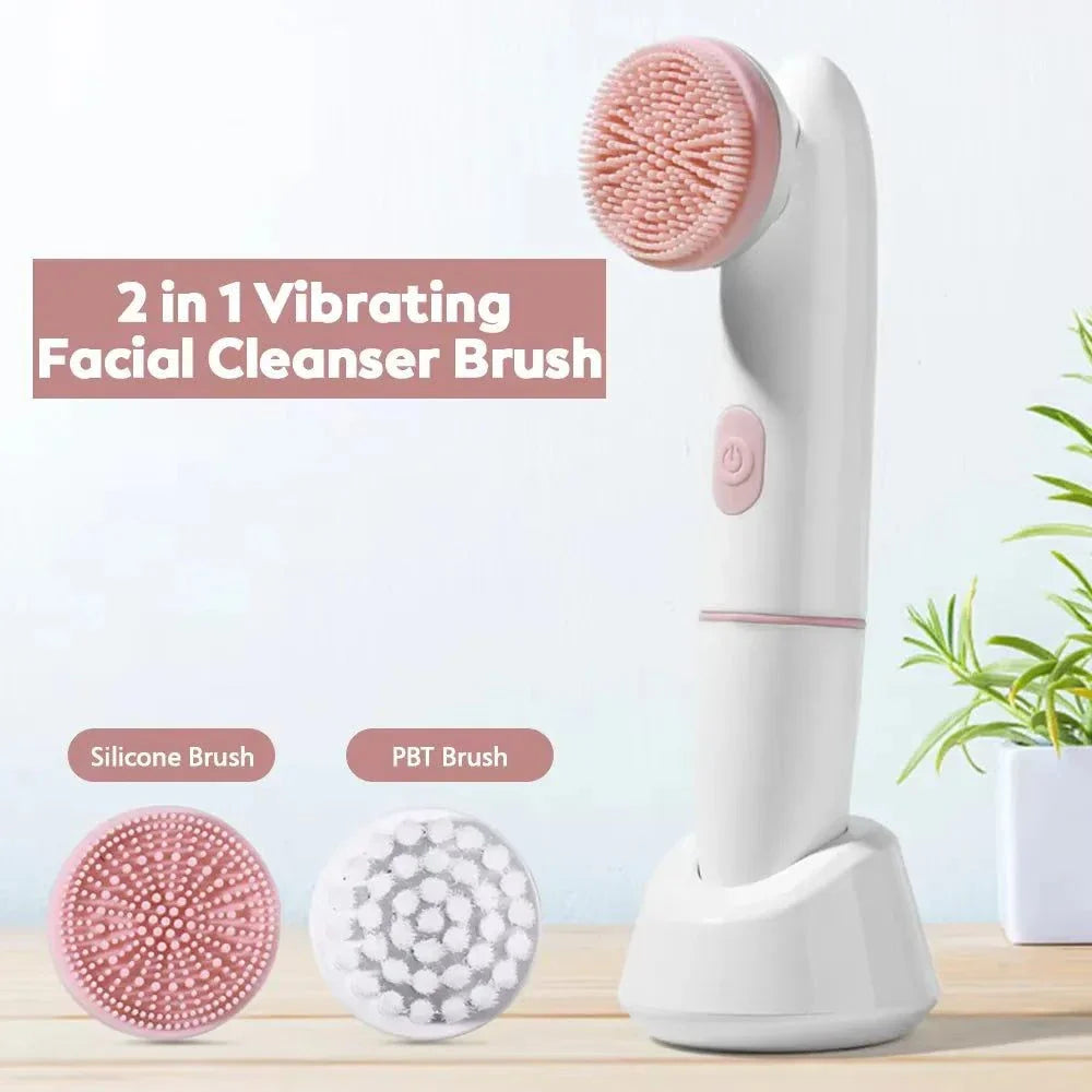 VibrantGlow Facial Brush waterproof silicone deep cleansing tool with adjustable speeds and ergonomic handle