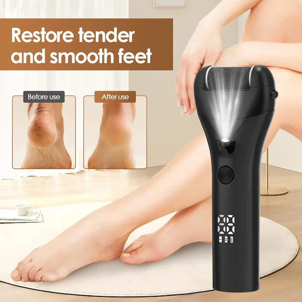 Electric Silky Feet Pedicure Tool with natural quartz grinder, three speed settings, and USB rechargeable battery for smooth foot care