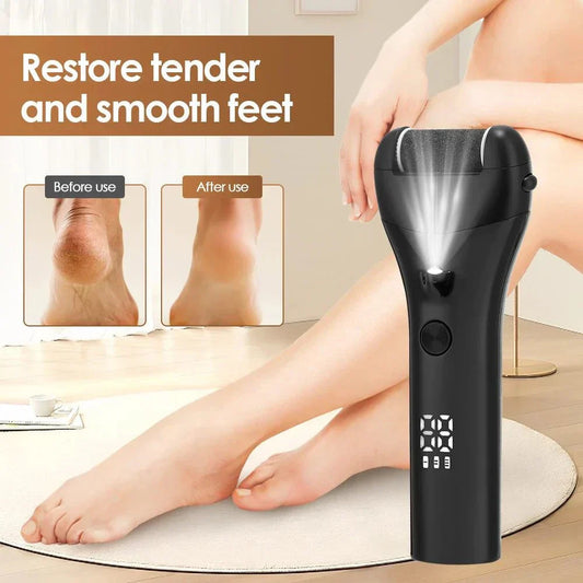 Electric Silky Feet Pedicure Tool with natural quartz grinder, three speed settings, and USB rechargeable battery for smooth foot care