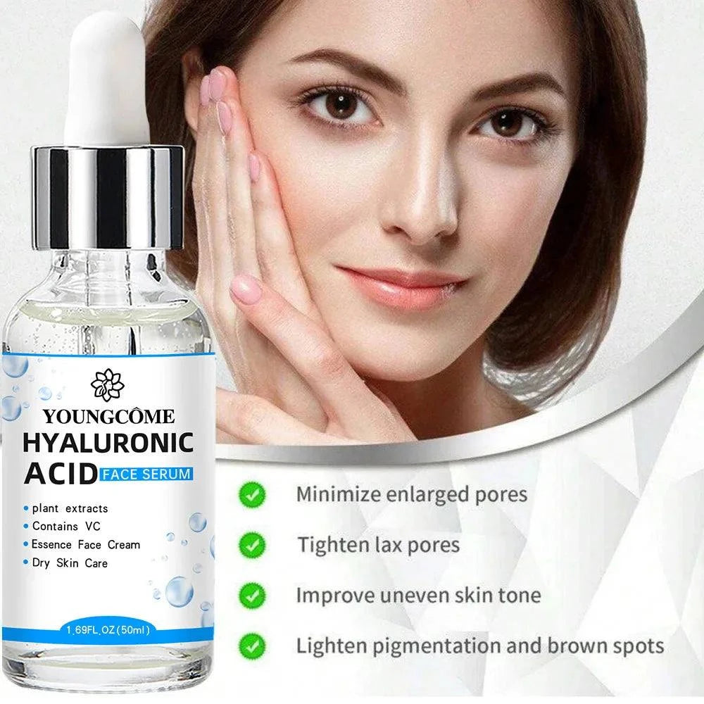 50ml Radiant Glow Essence bottle with Hyaluronic Acid for deep skin hydration and anti-aging benefits