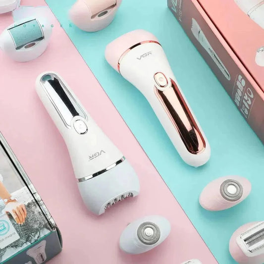 VGR Women's Epilator Shaver Set with USB charging, waterproof, LCD display, and multiple attachments for grooming